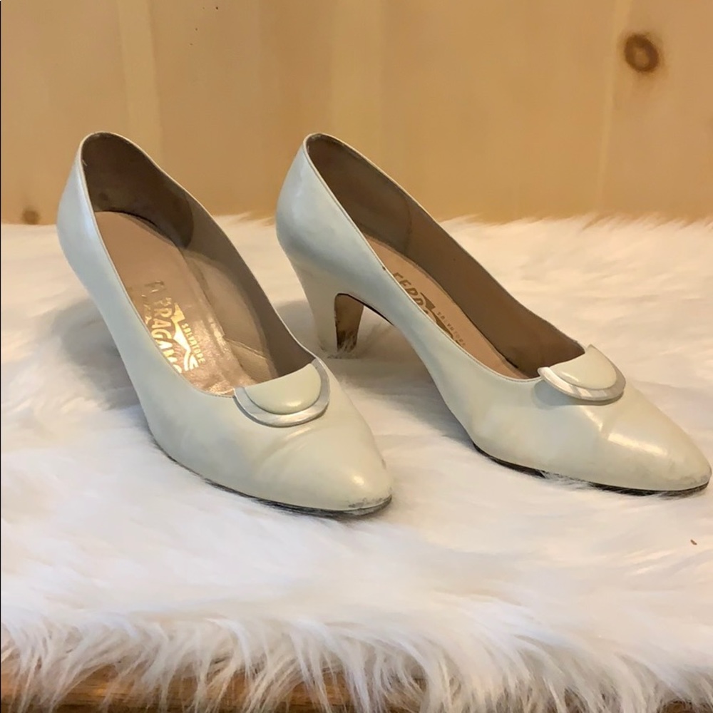 Salvatore Ferragamo white leather heels